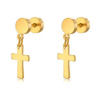 Stainless Steel Drop Earring, 304 Stainless Steel, Cross, fashion jewelry & for man, golden 