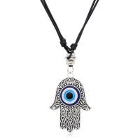Evil Eye Jewelry Necklace, Korean Waxed Cord, with Lampwork & Zinc Alloy, Hand, silver color plated, Unisex & evil eye pattern, black cm 