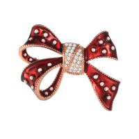 Cubic Zirconia Brooch, Brass, Bowknot, rose gold color plated, micro pave cubic zirconia & for woman & enamel, red 