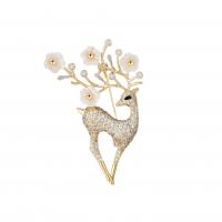 Shell Brooch, Brass, with Shell, Deer, gold color plated, micro pave cubic zirconia & for woman 