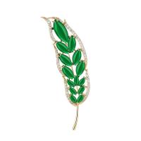 Cubic Zirconia Brooch, Brass, Leaf, gold color plated, micro pave cubic zirconia & for woman, green 