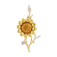 Cubic Zirconia Brooch, Brass, Sunflower, plated, vintage & micro pave cubic zirconia & for woman 