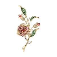 Cubic Zirconia Brooch, Brass, Rose, gold color plated, micro pave cubic zirconia & for woman 
