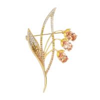 Cubic Zirconia Brooch, Brass, Flower, gold color plated, micro pave cubic zirconia & for woman 