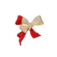 Cubic Zirconia Brooch, Brass, Bowknot, gold color plated, micro pave cubic zirconia & for woman & enamel 