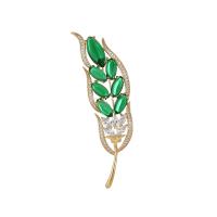 Cubic Zirconia Brooch, Brass, Leaf, gold color plated, vintage & micro pave cubic zirconia & for woman 