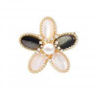 South Sea Shell Brooch, Brass, with Shell Pearl, Flower, gold color plated, micro pave cubic zirconia & for woman 