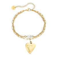 Stainless Steel Charm Bracelet, 316L Stainless Steel, with Plastic Pearl, with 50mm extender chain, 18K gold plated, Double Layer & for woman Approx 170 mm 