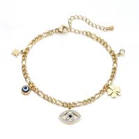 Evil Eye Jewelry Bracelet, 316L Stainless Steel, with 55mm extender chain, 18K gold plated, micro pave cubic zirconia & for woman Approx 180 mm 