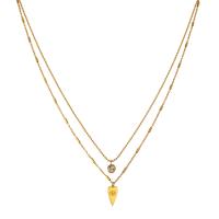 Fashion Multi Layer Necklace, Titanium Steel, with 50mm extender chain, Heart, 18K gold plated, Double Layer & ball chain & micro pave cubic zirconia & for woman Approx 370 mm, Approx 410 mm 
