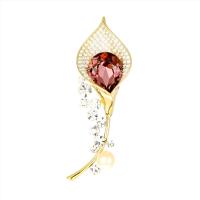 Crystal Brooch, Brass, with Austrian Crystal & Freshwater Pearl, Calla Lily, real gold plated, micro pave cubic zirconia & for woman 