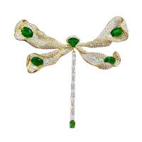 Cubic Zirconia Brooch, Brass, Dragonfly, real gold plated, micro pave cubic zirconia & for woman 