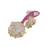 Cubic Zirconia Brooch, Brass, Goldfish, real gold plated, micro pave cubic zirconia & for woman 