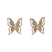 Zinc alliage strass Stud Earring, alliage de zinc, papillon, Placage, pour femme & avec strass & creux, plus de couleurs à choisir Vendu par paire