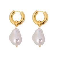 Plastic Pearl Zinc Alloy Earring, Brass, with Plastic Pearl, irregular, gold color plated, fashion jewelry & for woman 