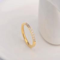 Нержавеющая сталь Rhinestone палец кольцо, Нержавеющая сталь 304, плакированный настоящим золотом, разный размер для выбора & Женский & со стразами, размер:5-9, продается PC