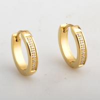 Titanium Steel Earrings, real gold plated, for woman & with rhinestone 