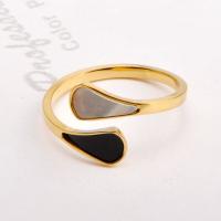 Titanium Steel Finger Ring, with Shell, Geometrical Pattern, Vacuum Ion Plating & for woman 