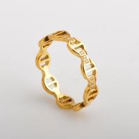 Titanium Steel Finger Ring, Geometrical Pattern, real gold plated & for woman & with rhinestone & hollow US Ring 