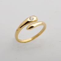 Titanium Steel Finger Ring, Snake, 14K gold plated & for woman & with rhinestone, US Ring 