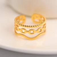 Stainless Steel Finger Ring, 304 Stainless Steel, Geometrical Pattern, real gold plated, for woman & hollow, US Ring 
