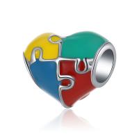 Enamel Zinc Alloy European Beads, Heart, plated, DIY, multi-colored, 13mm 
