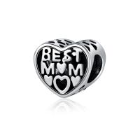 Zinc Alloy Message European Beads, Heart, plated, DIY, silver color, 14mm 