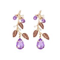 Zinc Alloy Rhinestone Drop Earring, Branch, fashion jewelry & for woman & with rhinestone, purple 