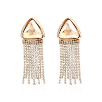Fashion Fringe Earrings, Zinc Alloy, with Crystal, fashion jewelry & for woman & with rhinestone, golden 