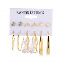 Plastic Pearl Zinc Alloy Earring, with Plastic Pearl, gold color plated, 6 pieces & fashion jewelry & for woman & with rhinestone 