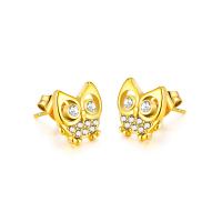 Stainless Steel Cubic Zirconia Stud Earring, 304 Stainless Steel, Owl, Vacuum Ion Plating, fashion jewelry & micro pave cubic zirconia & for woman 
