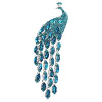 Zinc Alloy Jewelry Brooch, Peacock, plated, fashion jewelry & for woman & with rhinestone, blue 