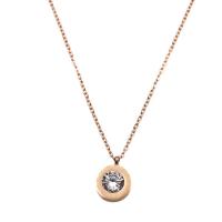 Cubic Zirconia Stainless Steel Necklace, 304 Stainless Steel, with Cubic Zirconia, with 5cm extender chain, Flat Round, Vacuum Ion Plating, for woman, rose gold color, 10mm Approx 45 cm 