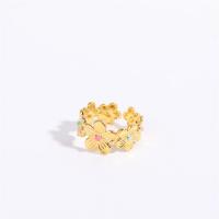 Brass Finger Ring, Flower, 18K gold plated, Adjustable & for woman & enamel, golden, US Ring 