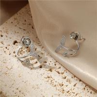 Rhinestone Brass Stud Earring, silver color plated, fashion jewelry & with rhinestone 