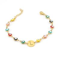 Evil Eye Jewelry Bracelet, 304 Stainless Steel, with 1.18inch extender chain, 18K gold plated & for woman & enamel, golden, 12mm,6mm Approx 6.69 Inch 