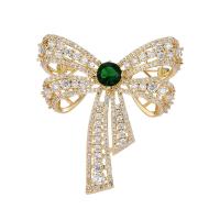 Cubic Zirconia Brooch, Brass, Bowknot, gold color plated, micro pave cubic zirconia & for woman 
