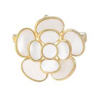 Freshwater Pearl Brooch, Brass, with Shell, Flower, gold color plated, for woman 