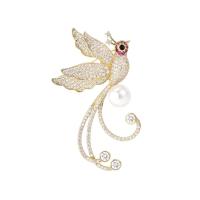 Cubic Zirconia Brooch, Brass, with Shell Pearl, Phoenix, plated, micro pave cubic zirconia & for woman 