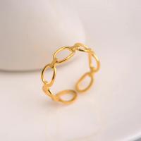 Stainless Steel Finger Ring, 304 Stainless Steel, Geometrical Pattern, 18K gold plated, for woman & hollow, US Ring 