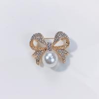 Rhinestone Zinc Alloy Brooch, with Plastic Pearl, Bowknot, plated, for woman & with rhinestone & hollow 26-45mm 