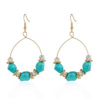 Turquoise Zinc Alloy Earring, with turquoise & Crystal, gold color plated, fashion jewelry & for woman 