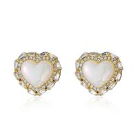 Plastic Pearl Zinc Alloy Earring, with Plastic Pearl, Heart, gold color plated, fashion jewelry & micro pave cubic zirconia & for woman & with rhinestone 