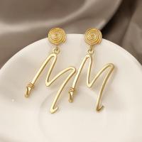 Zinc Alloy Drop Earring, Letter M, gold color plated, fashion jewelry & for woman 