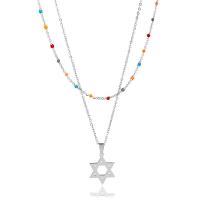 Fashion Multi Layer Necklace, 304 Stainless Steel, with 1.97inch extender chain, polished, Double Layer & fashion jewelry & for woman & enamel, original color Approx 17.72 Inch, Approx 14.96 Inch 