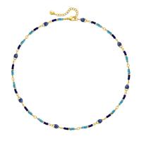 Evil Eye Jewelry Necklace, Brass, with Seedbead, 18K gold plated, fashion jewelry & for woman Approx 15.15 Inch 
