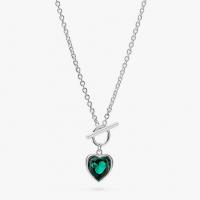 Titanium Steel Jewelry Necklace, with Cubic Zirconia, with 5cm extender chain, Heart, for woman, green Approx 40 cm 