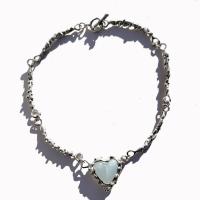 Ожерелье цинкового сплава , цинковый сплав, с Морской опал, Сердце, плакирован серебром, Женский, белый, длина:Приблизительно 38 см, продается PC