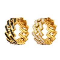Titanium Steel Finger Ring, plated & for woman & enamel, golden, 10mm 
