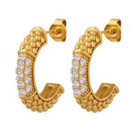 Titanium Steel Earrings, gold color plated, fashion jewelry & micro pave cubic zirconia & for woman, golden 